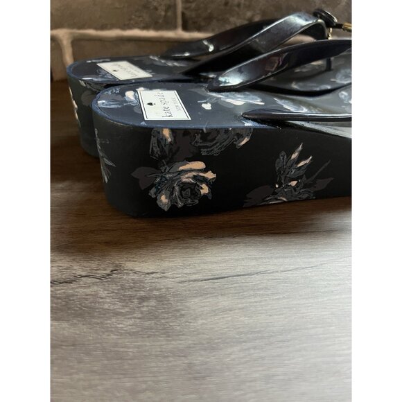 Kate Spade Blue Floral Wedge Sandals Size 9 Thong Summer Beach Party - Picture 12 of 16